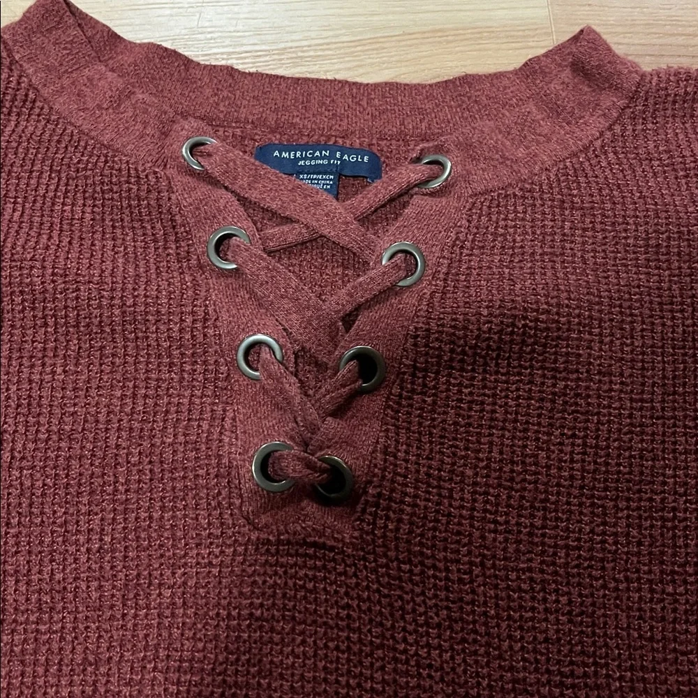 American Eagle Outfitters Burgundy Knit Sweater - Picture 3 of 4